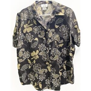 Tropical Floral‎ Field Manor Womens Short Sleeve Shirt Silk Cotton XL Multicolor